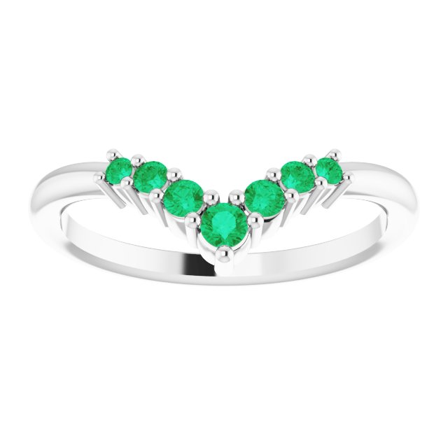 14K White Emerald Graduated V Ring