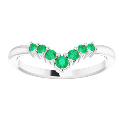 14K White Emerald Graduated V Ring