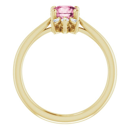 14K Yellow Pink Tourmaline & 1/4 CTW Diamond Ring