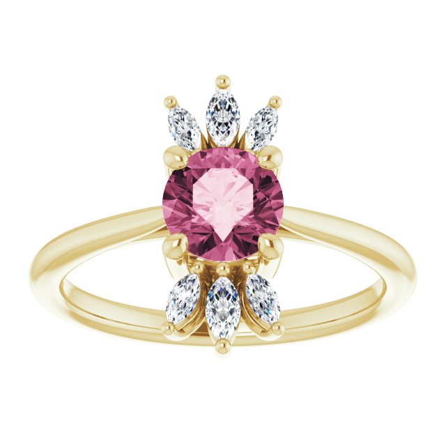 14K Yellow Pink Tourmaline & 1/4 CTW Diamond Ring
