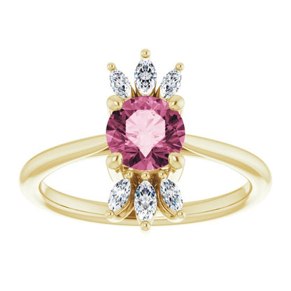14K Yellow Pink Tourmaline & 1/4 CTW Diamond Ring