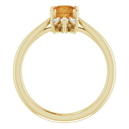 14K Yellow Citrine & 1/4 CTW Diamond Ring