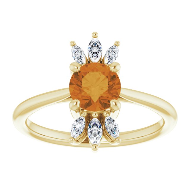 14K Yellow Citrine & 1/4 CTW Diamond Ring