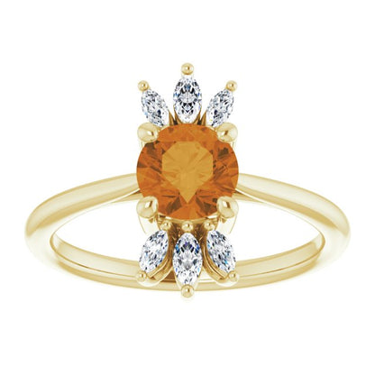 14K Yellow Citrine & 1/4 CTW Diamond Ring