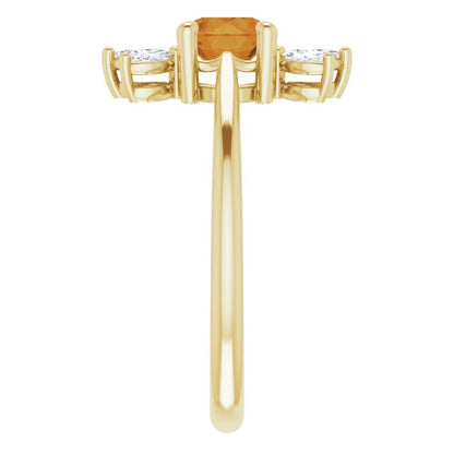 14K Yellow Citrine & 1/4 CTW Diamond Ring