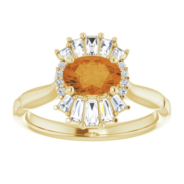 14K Yellow Citrine & 1/4 CTW Diamond Ring