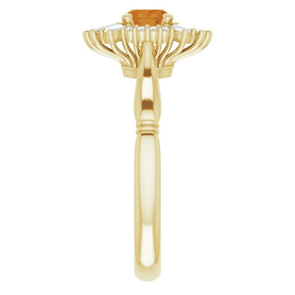 14K Yellow Citrine & 1/4 CTW Diamond Ring