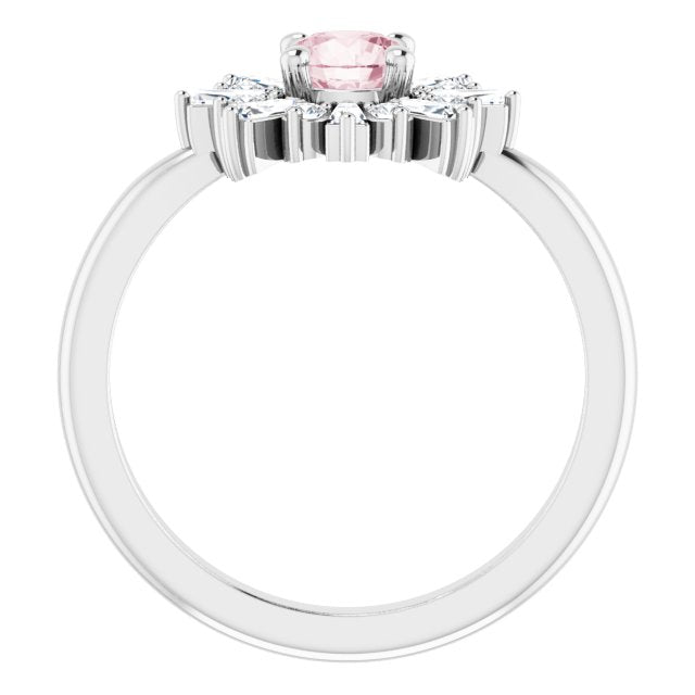 14K White 5 mm Round Pink Morganite & 3/8 CTW Diamond Ring