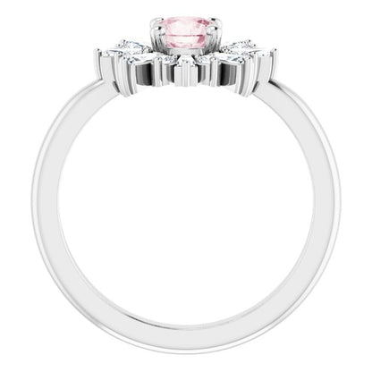 14K White 5 mm Round Pink Morganite & 3/8 CTW Diamond Ring