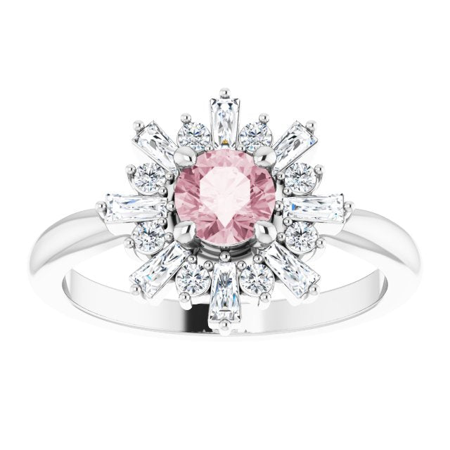 14K White 5 mm Round Pink Morganite & 3/8 CTW Diamond Ring
