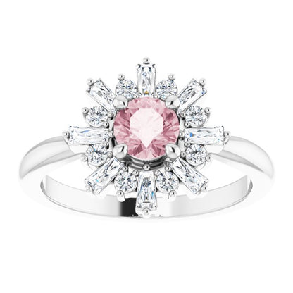 14K White 5 mm Round Pink Morganite & 3/8 CTW Diamond Ring