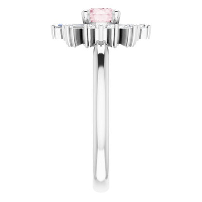 14K White 5 mm Round Pink Morganite & 3/8 CTW Diamond Ring