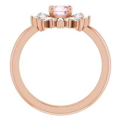 14K Rose 5 mm Round Pink Morganite & 3/8 CTW Diamond Ring