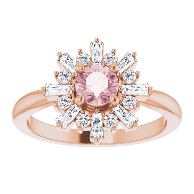 14K Rose 5 mm Round Pink Morganite & 3/8 CTW Diamond Ring
