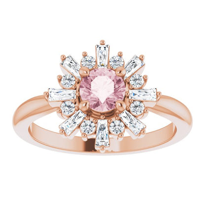 14K Rose 5 mm Round Pink Morganite & 3/8 CTW Diamond Ring
