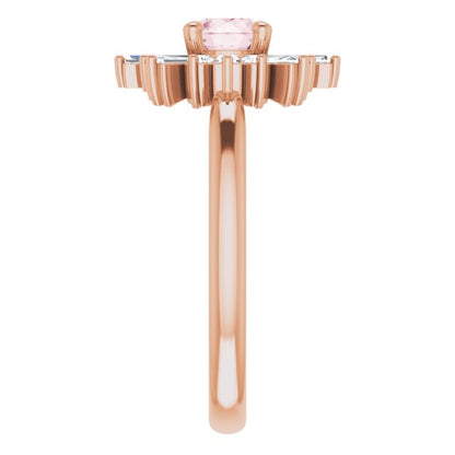 14K Rose 5 mm Round Pink Morganite & 3/8 CTW Diamond Ring