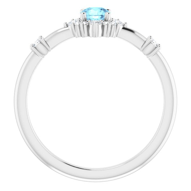 14K White Aquamarine & 1/6 CTW Diamond Ring