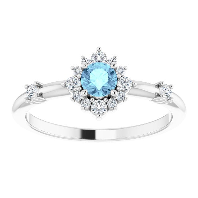 14K White Aquamarine & 1/6 CTW Diamond Ring