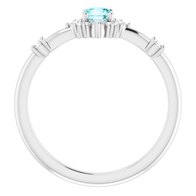 14K White Blue Zircon & 1/6 CTW Diamond Ring