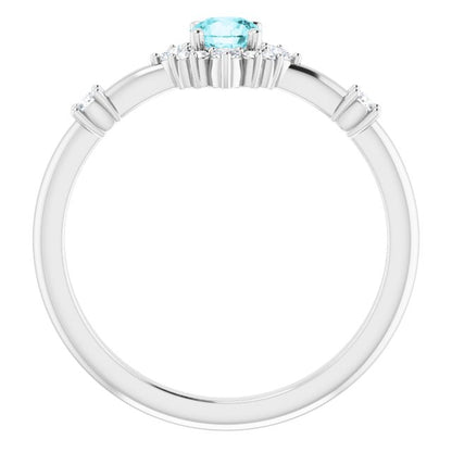 14K White Blue Zircon & 1/6 CTW Diamond Ring