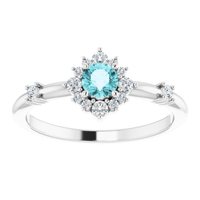 14K White Blue Zircon & 1/6 CTW Diamond Ring