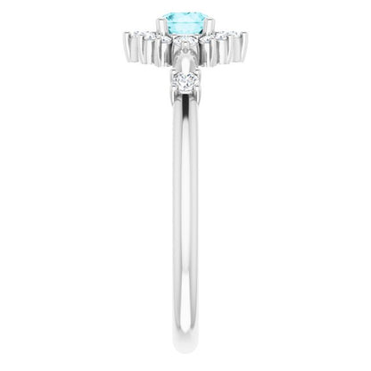 14K White Blue Zircon & 1/6 CTW Diamond Ring