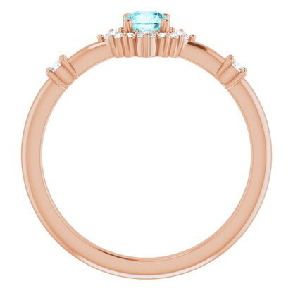14K Rose Blue Zircon & 1/6 CTW Diamond Ring