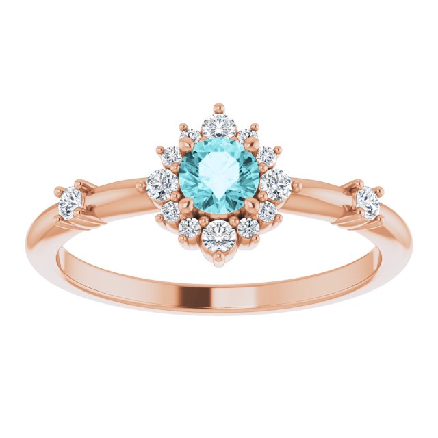 14K Rose Blue Zircon & 1/6 CTW Diamond Ring