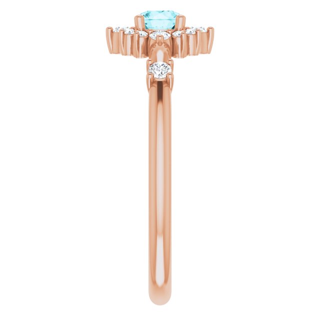 14K Rose Blue Zircon & 1/6 CTW Diamond Ring