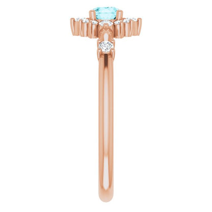 14K Rose Blue Zircon & 1/6 CTW Diamond Ring
