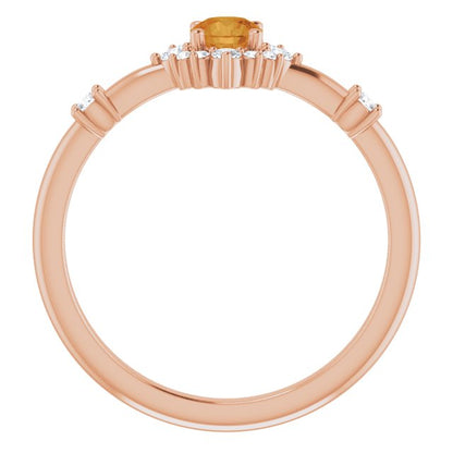 14K Rose Citrine & 1/6 CTW Diamond Ring