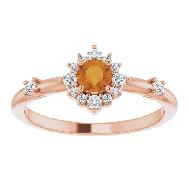 14K Rose Citrine & 1/6 CTW Diamond Ring