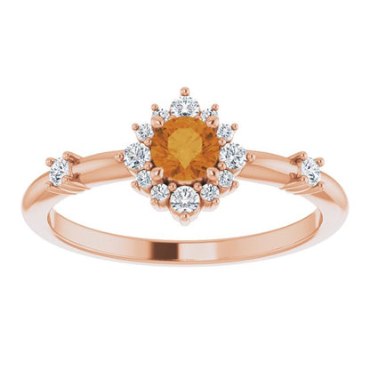 14K Rose Citrine & 1/6 CTW Diamond Ring