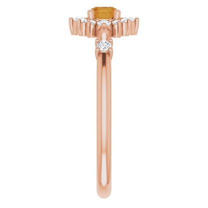 14K Rose Citrine & 1/6 CTW Diamond Ring