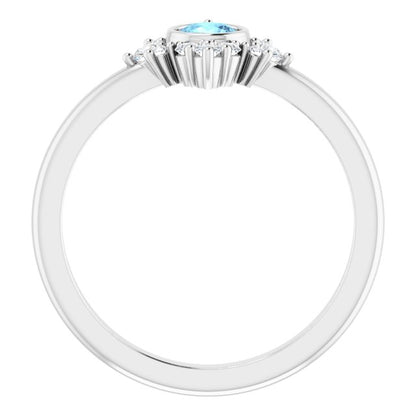 14K White Aquamarine & 1/5 CTW Diamond Ring