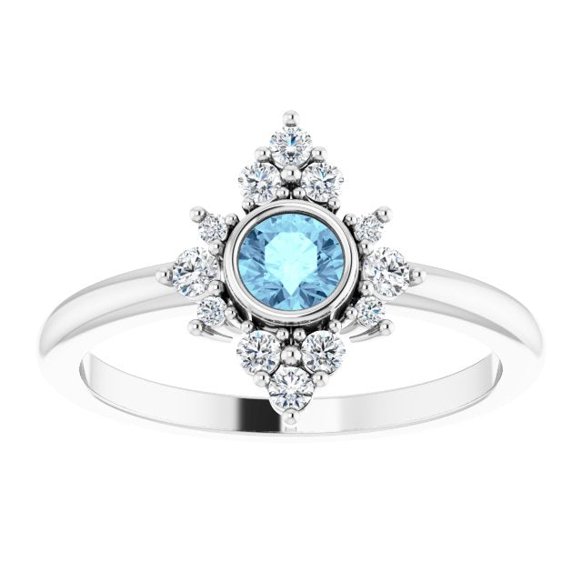 14K White Aquamarine & 1/5 CTW Diamond Ring