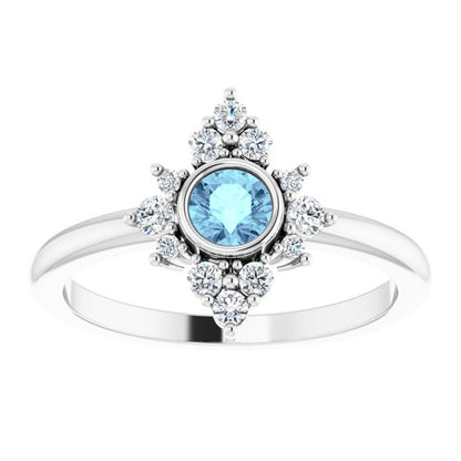 14K White Aquamarine & 1/5 CTW Diamond Ring