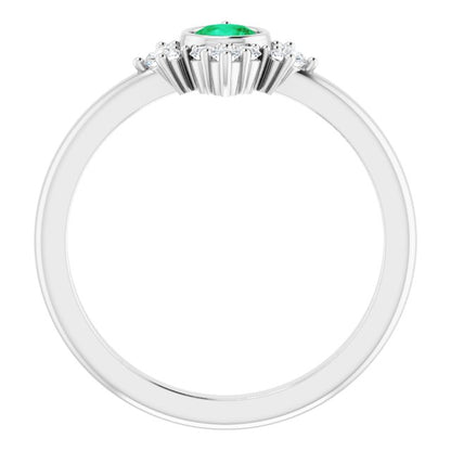 14K White Emerald & 1/5 CTW Diamond Ring