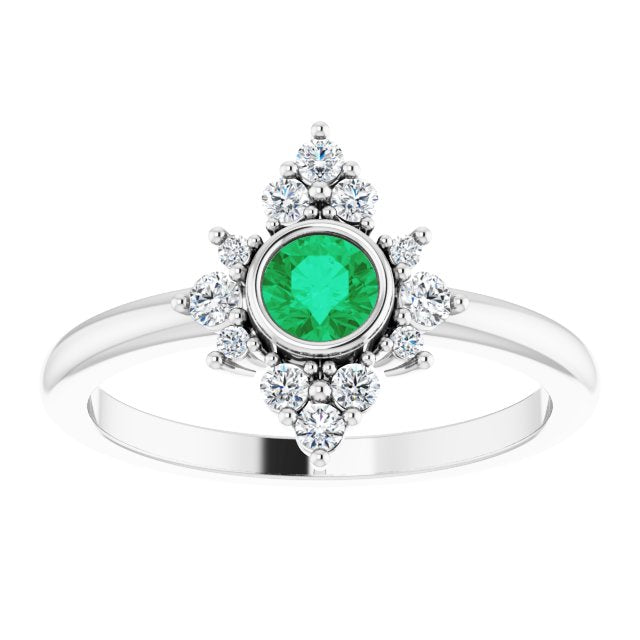 14K White Emerald & 1/5 CTW Diamond Ring