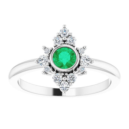 14K White Emerald & 1/5 CTW Diamond Ring