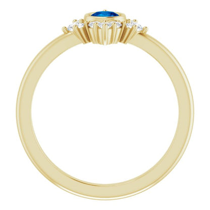 14K Yellow Blue Sapphire & 1/5 CTW Diamond Ring