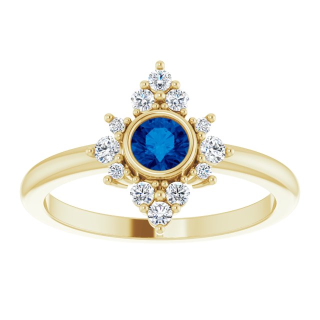 14K Yellow Blue Sapphire & 1/5 CTW Diamond Ring