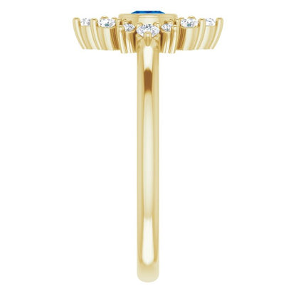 14K Yellow Blue Sapphire & 1/5 CTW Diamond Ring