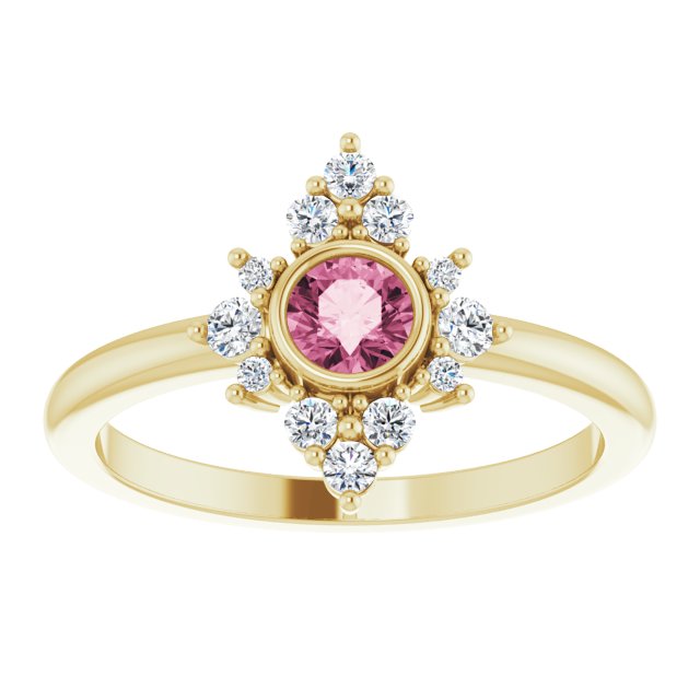 14K Yellow Pink Tourmaline & 1/5 CTW Diamond Ring