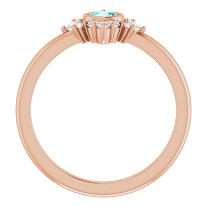14K Rose Blue Zircon & 1/5 CTW Diamond Ring