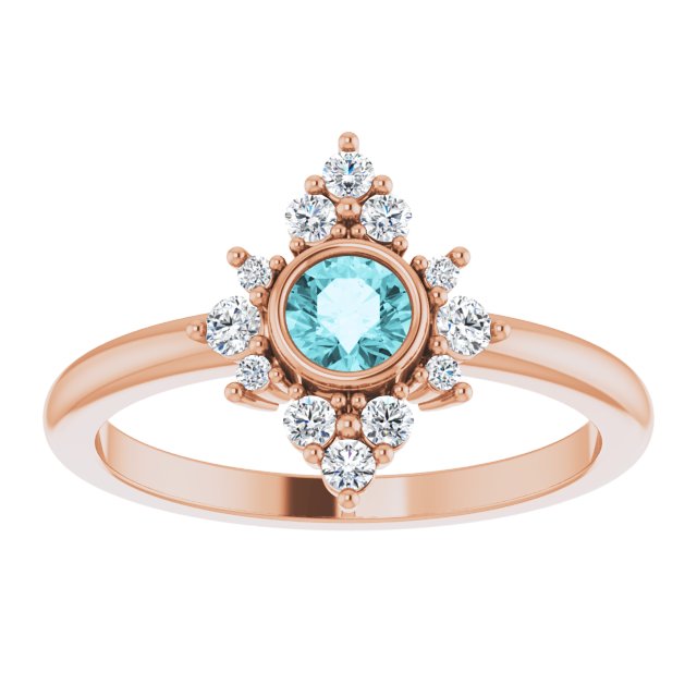 14K Rose Blue Zircon & 1/5 CTW Diamond Ring