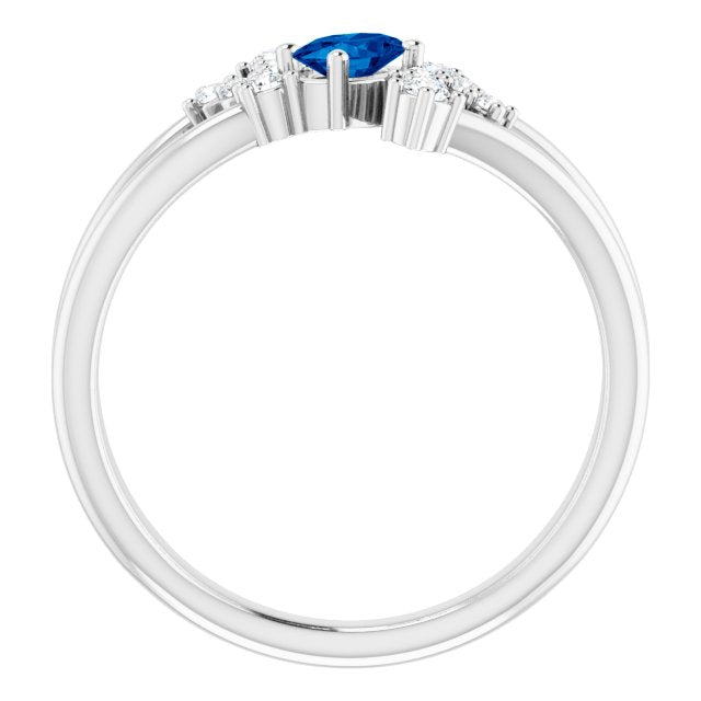 14K White Blue Sapphire & 1/8 CTW Diamond Bypass Ring