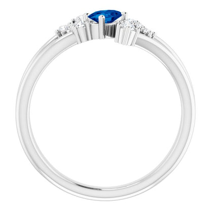 14K White Blue Sapphire & 1/8 CTW Diamond Bypass Ring