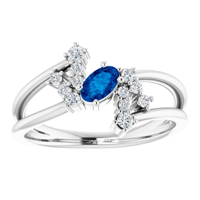 14K White Blue Sapphire & 1/8 CTW Diamond Bypass Ring
