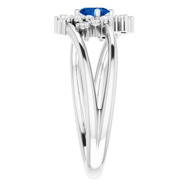 14K White Blue Sapphire & 1/8 CTW Diamond Bypass Ring